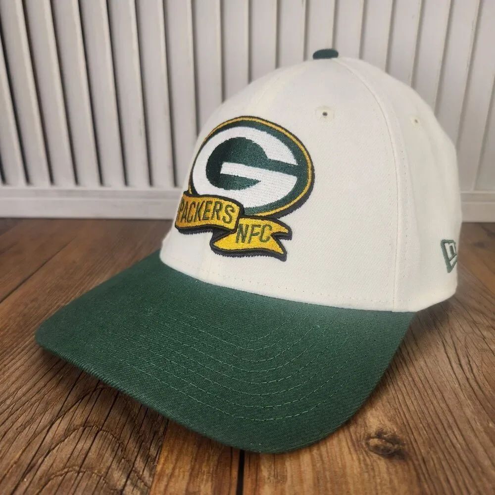 Green Bay Packers New Era 39thirty Hat Cap L/XL White Green NFL Fitted Stretch